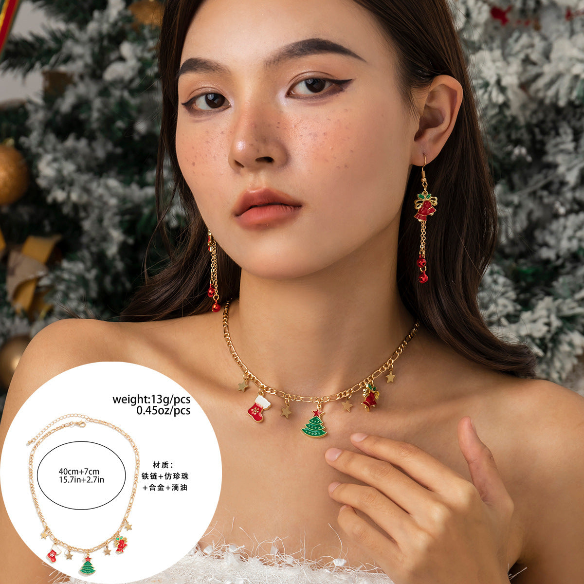 Wholesale Retro Creative Christmas Snowman Pearl Dripping Oil Necklace